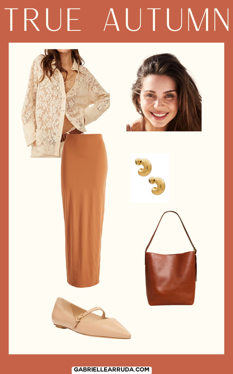 true autumn outfit blouse and skirt for spring season