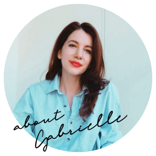 image of gabrielle arruda with "about gabrielle" text overlay