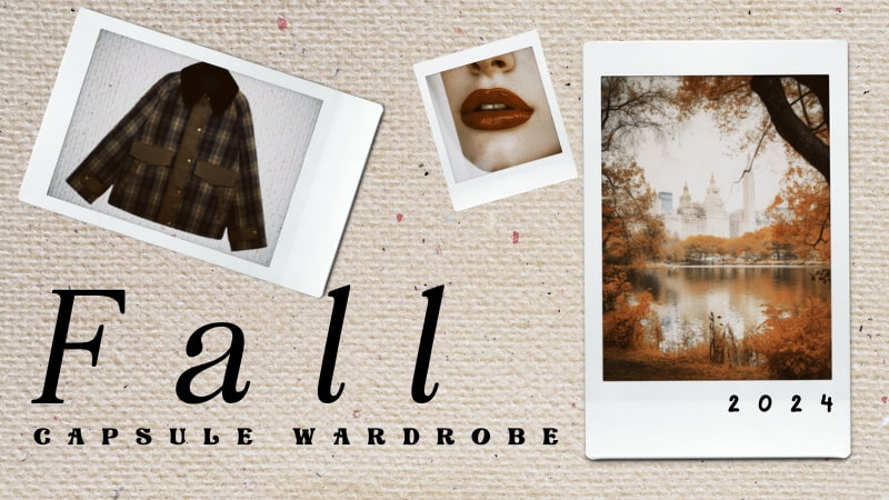 fall capsule wardrobe title with polaroids of fall season and clothing
