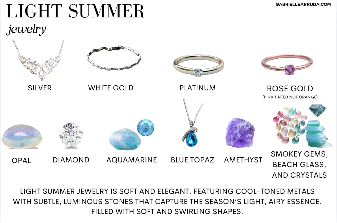light summer jewelry, metals, styles, and stones